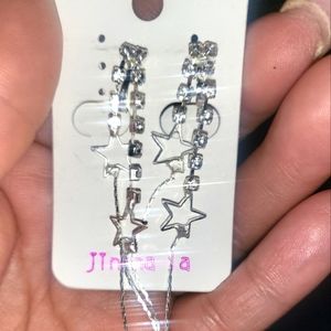 Vintage dangle rhinestones star clip on earrings
